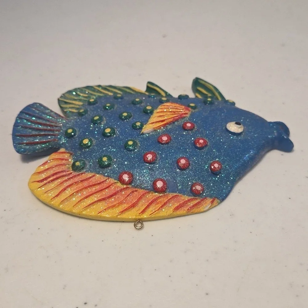 Vintage Sparkly Tropical Plaster Fish Wall Glittee Rainbow Ocean Water Plaque